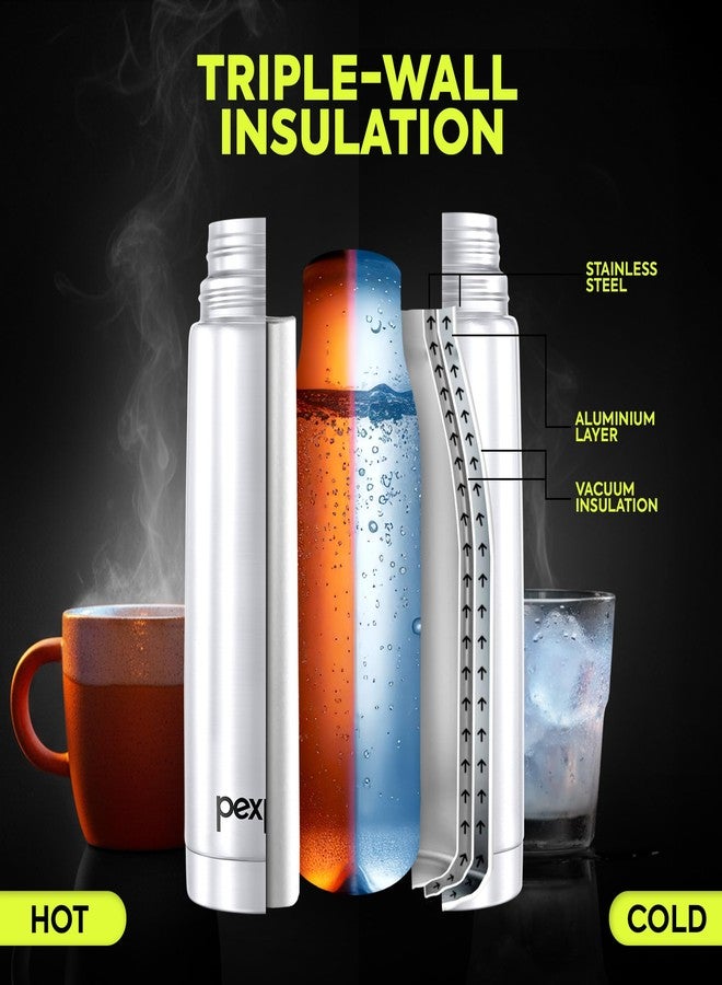Pexpo Stainless Steel Water Bottle 1 LTR, ISI Certified, Hot & Cold Flask with Jute Bag | 3 Layer Insulation | 2 Year Warranty | for School, Office, Travel & Picnic | Fererro | Silver (Dual Cap) - Image 3
